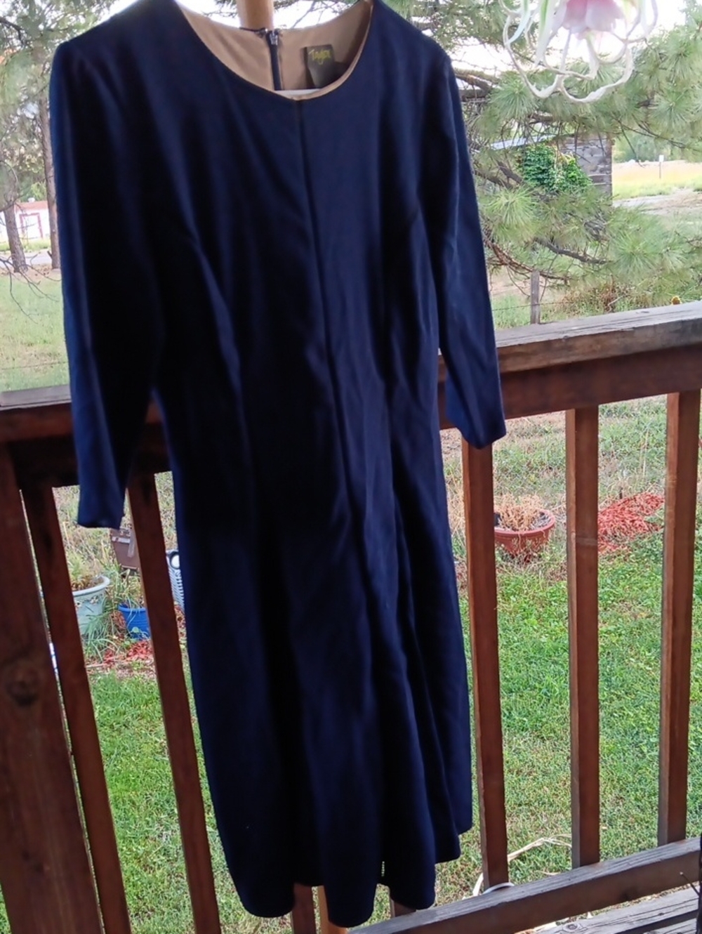 Taylor Navy Long Sleeve Shift Dress with Cream Trim